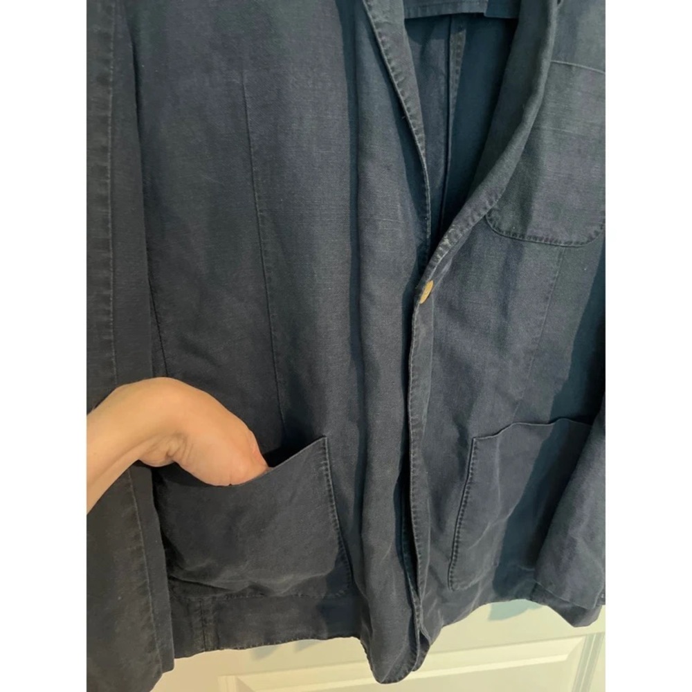 Classic Men's Navy Cotton Blazer Jacket - Picture 2 of 4